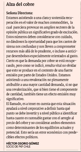 Nueva Carta al Director en Diario DF por Socio de PKF Chile.