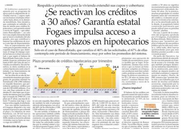 Artículo de El Mercurio sobre créditos hipotecarios a 30 años y garantía estatal Fogaes